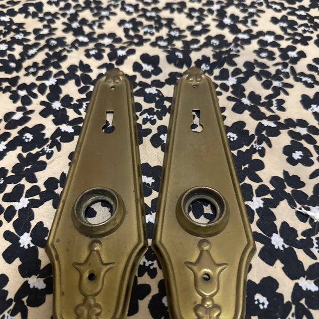 Art Deco Pair of Antique Art Deco Brass-Plated Door Backplates With Keyholes, C. 1930 For Sale - Image 3 of 4
