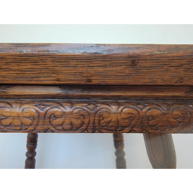 Jacobean Early 20th-Century Oak Square Parlor Table With Lower Shelf For Sale - Image 3 of 12