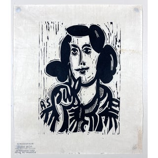 1950s Expressionist Linocut Portrait by Achi Sullo For Sale