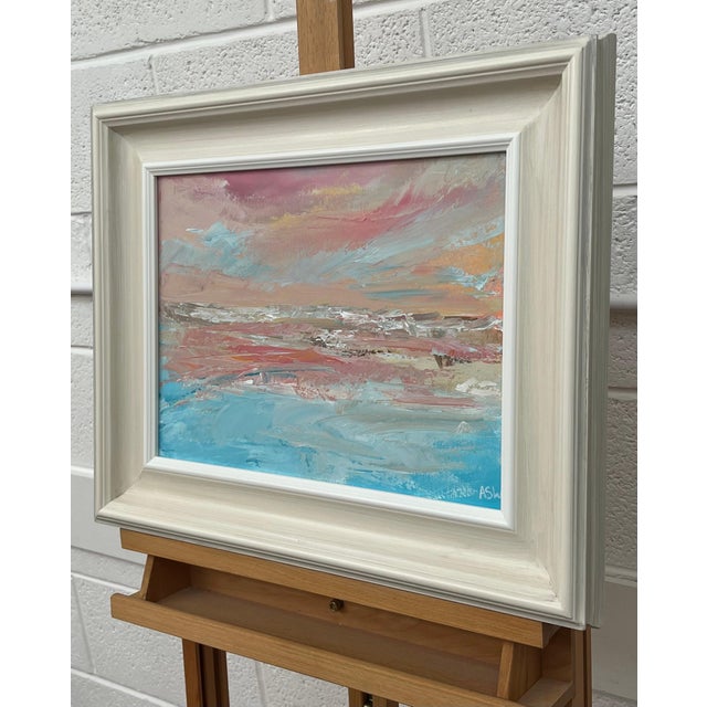 Textile Pink & Blue Abstract Impressionist Painting by Contemporary British Artist 2022 For Sale - Image 7 of 12