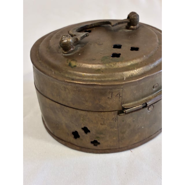 Mid-Century Modern Vintage Indian Brass Cricket Box or Incense Burner With Pierced Lid For Sale - Image 3 of 9