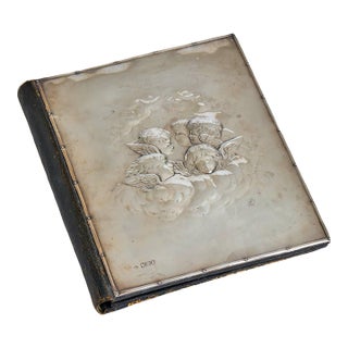 Rare 19th C. Mappin & Webb Sterling Silver Cherub Leather Folio For Sale