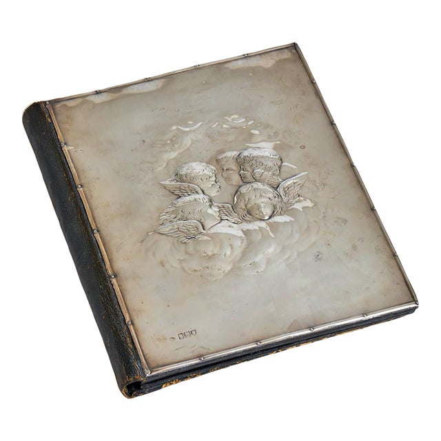 Rare 19th C. Mappin & Webb Sterling Silver Cherub Leather Folio For Sale