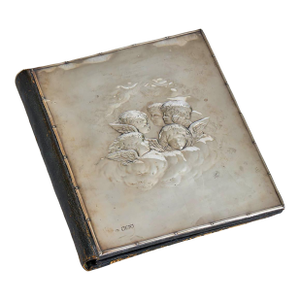 Rare 19th C. Mappin & Webb Sterling Silver Cherub Leather Folio