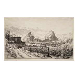 Maurice Achener Le Chateau De Tourbillon à Sion Etching