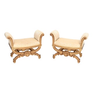 Antique French Rococo Style Gilt Wood Stools, 1950, Set of 2 For Sale