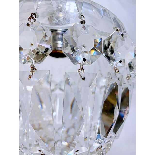 Metal 1950s Italian Hand Cut Glass Dish Basket Chandelier For Sale - Image 7 of 7