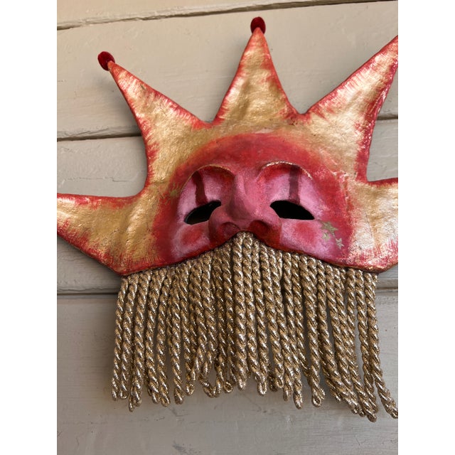 1960s Rare Venetian Baroque Style Handmade Paper Mache Gilded & Painted "Sole" Sun Mask For Sale - Image 5 of 13