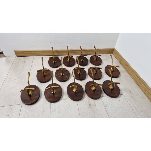 Brown Brass Coat Hangers on an Oval Wooden Base by Luigi Caccia Dominioni for Azucena, 1950s, Set of 4 For Sale - Image 8 of 9