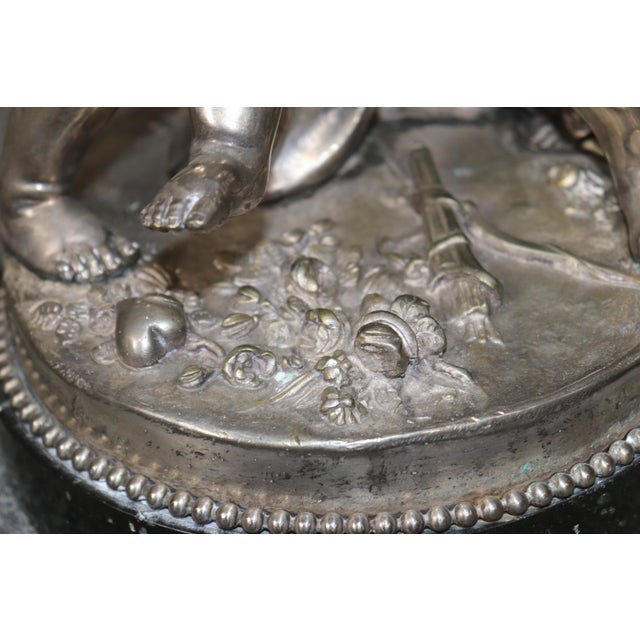 French Bronze Silver Gilt Statue With Pair Putties Signed Falconet For Sale - Image 10 of 16