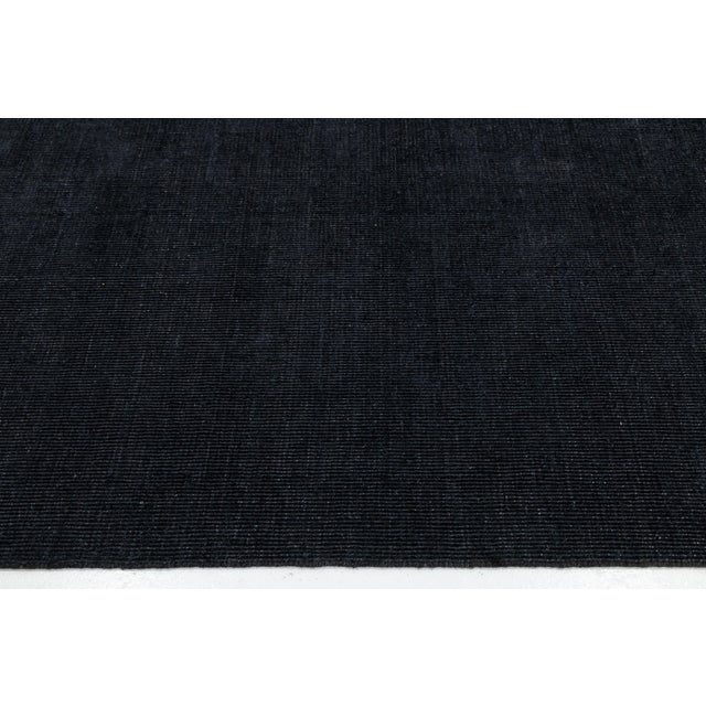 9x12 Modernist Indian Handmade Wool & Bamboo Silk Rug in Charcoal For Sale - Image 4 of 12