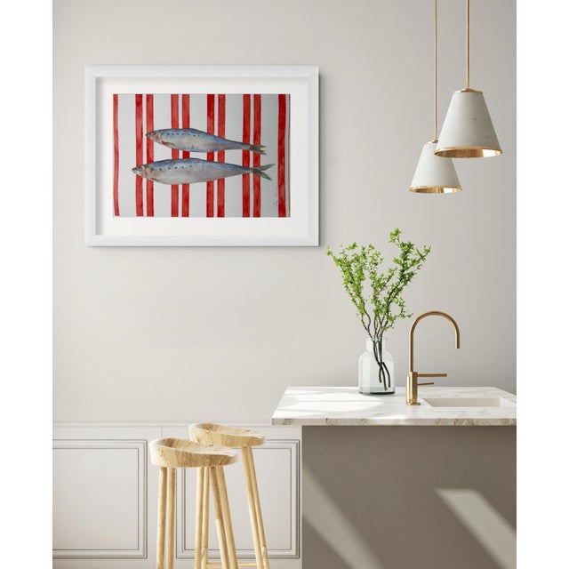 “Sardinelles on Red” Original Impressionistic Watercolor Colored Pencils on Paper Fish Still Life by Anna Novick For Sale - Image 11 of 12