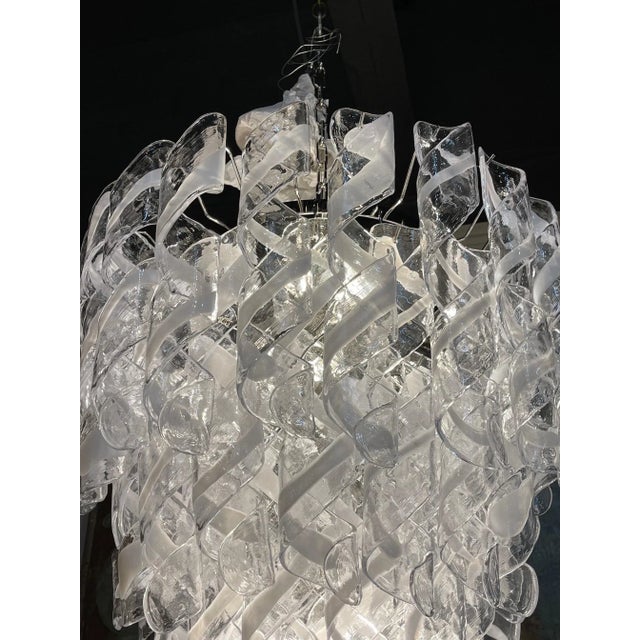 Modern Spiraled Clear & White Murano Glass Chandeliers For Sale - Image 4 of 8