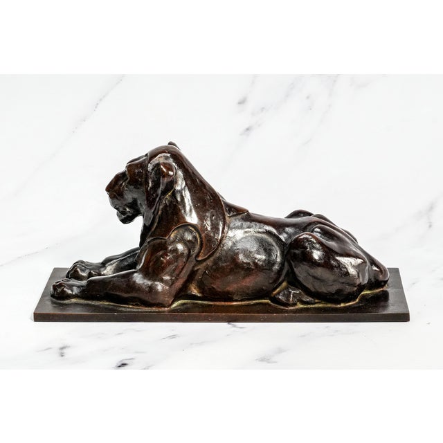 Art Deco Style Antique Recumbent Lion Cast Metal Statue Sculpture Home Decor For Sale - Image 10 of 11