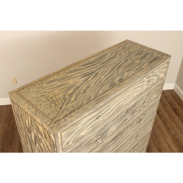 Mid 20th Century Mid Century Modern Cerused Oak High Chest with Nail Head Trim For Sale - Image 5 of 12