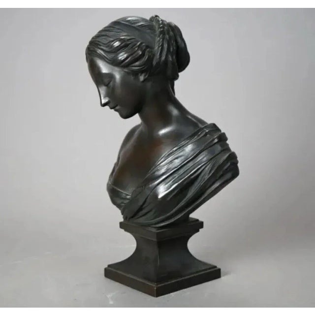 Late 19th Century Antique Classical Victorian 12" Bronze Sculpture Bust Statue of a Young Woman Circa 1890 For Sale - Image 5 of 12