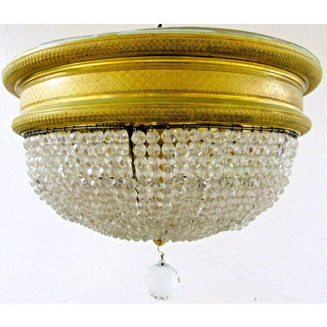 19th Century French Restored Round Crystal Prism Three Light Flush Mount Ceiling For Sale - Image 4 of 14