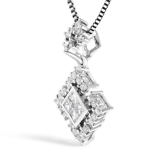 Haus of Brilliance 10K White Gold Princess Cut Diamond Geometric Pendant Necklace For Sale - Image 4 of 4