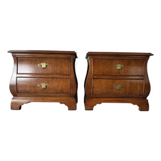 Pair of Ray O’Donnell Interiors Two-Drawer Nightstands – Solid Wood Bombe For Sale
