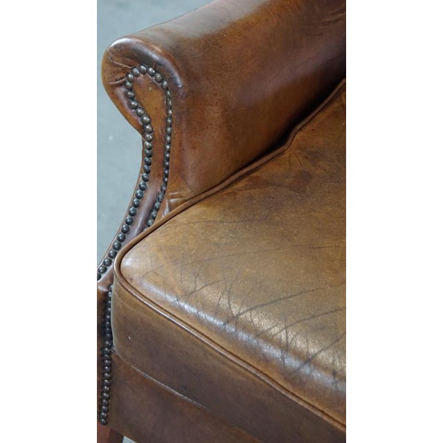 Sheep Leather Wing Chair For Sale - Image 10 of 12