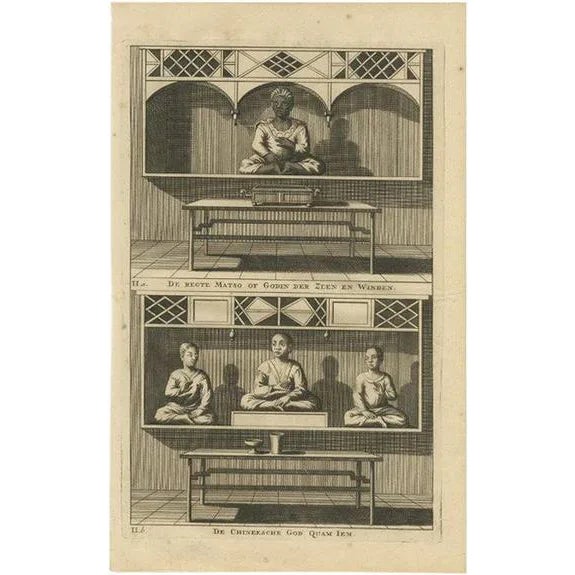 Valentijn, Chinese Temple and Chinese Deity Calamija, 1726, Paper For Sale