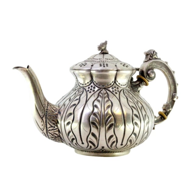 Silver Kettle with Relief Engraving and Handle Lid with Dragon Figure For Sale - Image 9 of 9