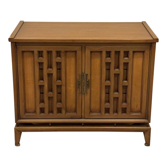 1960s White Fine Furniture Mid-Century Walnut and Brass 3 Drawer Chest of Drawers For Sale