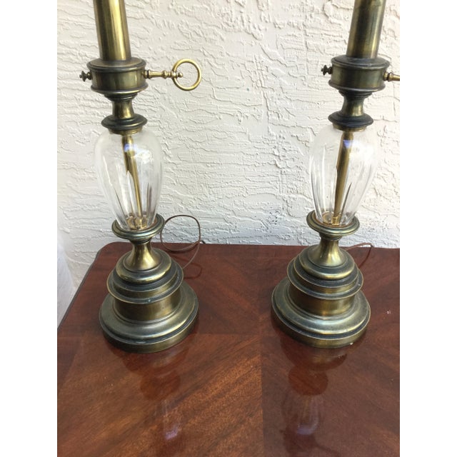 Leviton Vintage Leviton Table Lamps Brass and Crystal Oil Lamp Style - a Pair For Sale - Image 4 of 8