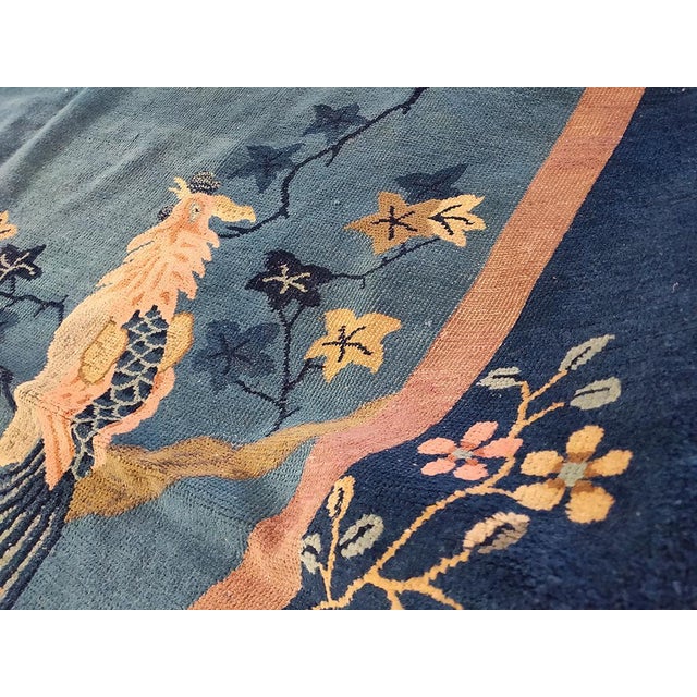 Early 20th Century 1920s Blue Scene Pictorial Oval Antique Chinese Peking Rug 7'3" X 9'8" Handknotted Wool Carpet For Sale - Image 5 of 6