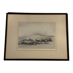 Vintage Etching of Running Hounds – Framed Sporting Art, k.e. Parker (Hunting Through the Heath)