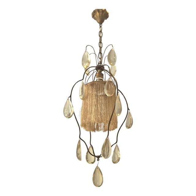 Swedish Pendant in Gilt Bronze and Fringe by Herman Bergman, 1920s For Sale