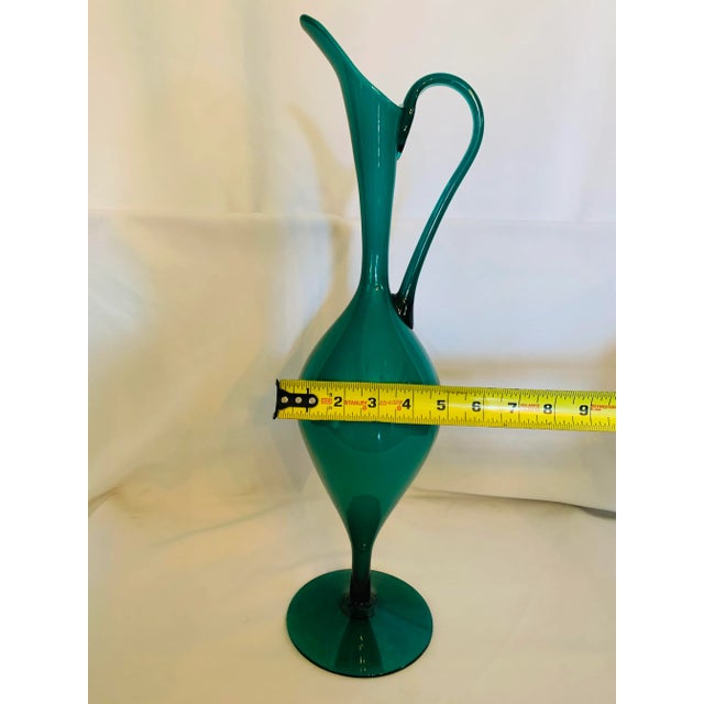 Mid-Century Teal Over White Glass Pedestal Pitcher For Sale - Image 11 of 13