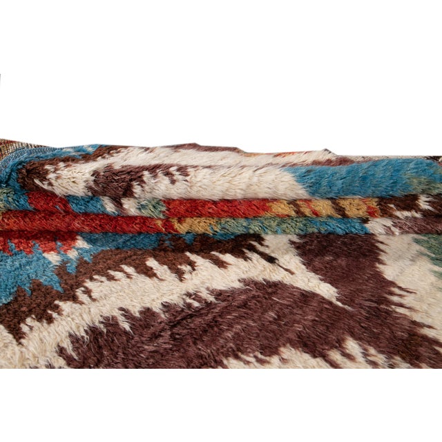 Blue Colorful Modern Moroccan Handmade Wool Rug For Sale - Image 8 of 13