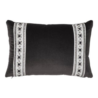 Contemporary Schumacher Gainsborough Velvet Raven Pillow - 18ʺW × 12ʺH For Sale