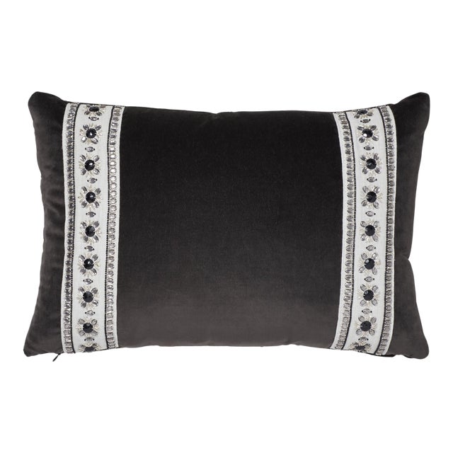 Contemporary Schumacher Gainsborough Velvet Raven Pillow - 18ʺW × 12ʺH For Sale
