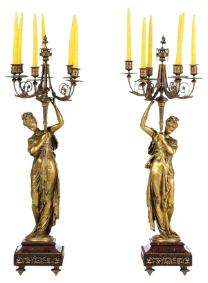 French Five-Light Candelabra Pair by Albert-Ernest Carrier-Belleuse, 19th Century, Set of 2