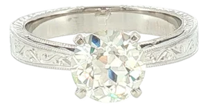 A Modern Hand-Engraved 14k Solitaire With a 1.54 Carat Old European Cut Diamond, Size 6