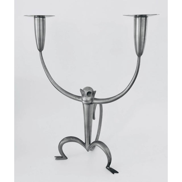 Gray 1920s Brushed Nickel Monkey Candelabra by Hagenauer Weiner Werkstatte For Sale - Image 8 of 8