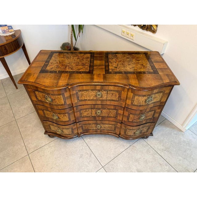Baroque Chest of Drawers in Fruitwood Marquetry and Walnut For Sale - Image 15 of 18