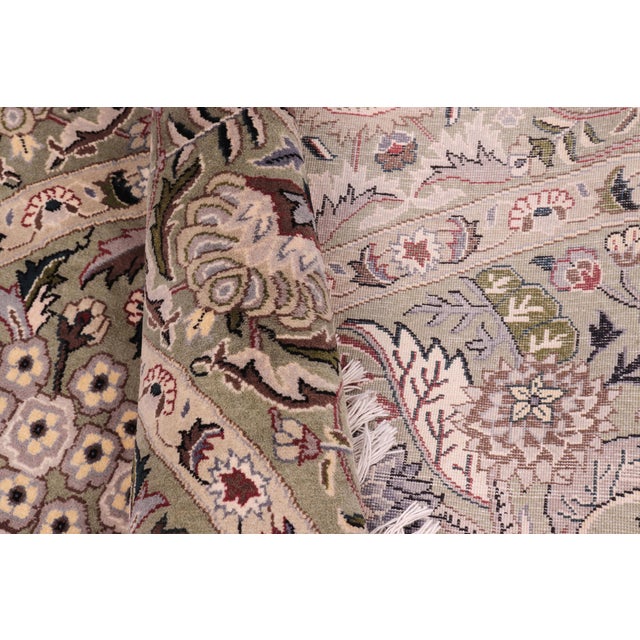 Gray Shabby Chic Floral 1990's Pak-Persian Green/Gray Wool Round Rug- 6'3'' X 6'4'' For Sale - Image 8 of 9