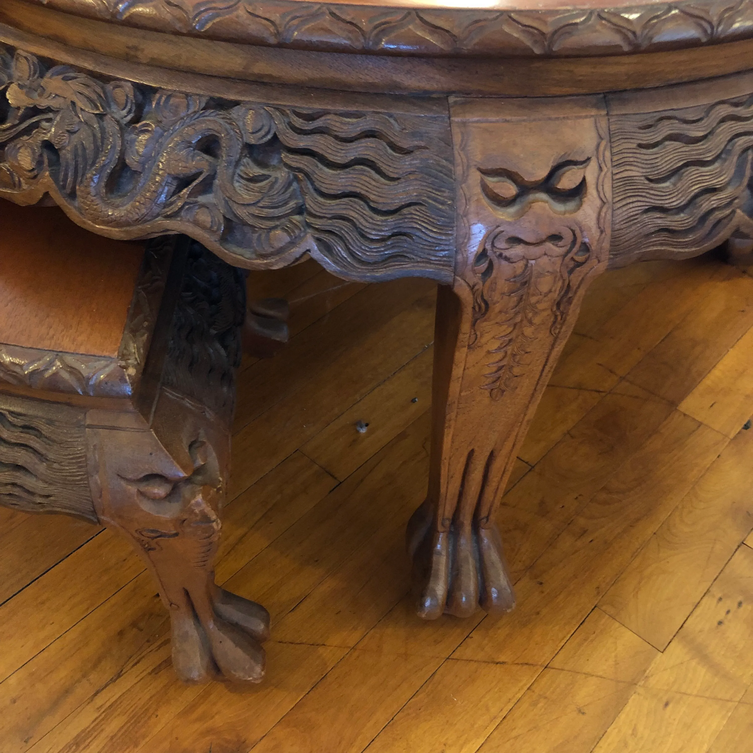1960s Vintage George Zee Hand Carved Tea Table & 4 Stools | Chairish