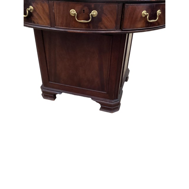 1920s Antique Mahogany Leather Top Rent Drum Table For Sale - Image 5 of 8