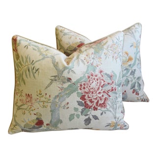 Chic Chinoiserie Bird & Floral Feather/Down Pillows 26" X 18" - Pair For Sale