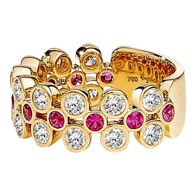 Syna Yellow Gold Ring with Rubies and Diamonds For Sale