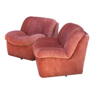 1980’s Pink Velour Swivel Slipper Chairs – a Pair For Sale