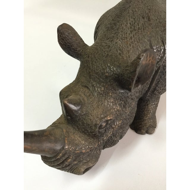 Wood Rhino Statue Large 1960s For Sale - Image 7 of 11
