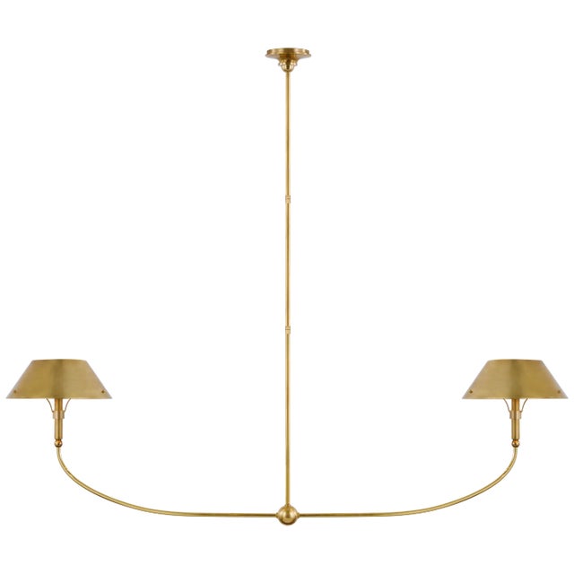 Traditional Thomas O'Brien for Visual Comfort Signature Turlington XL Linear Chandelier in Hand-Rubbed Antique Brass with Hand-Rubbed Antique Brass Shade For Sale - Image 3 of 3