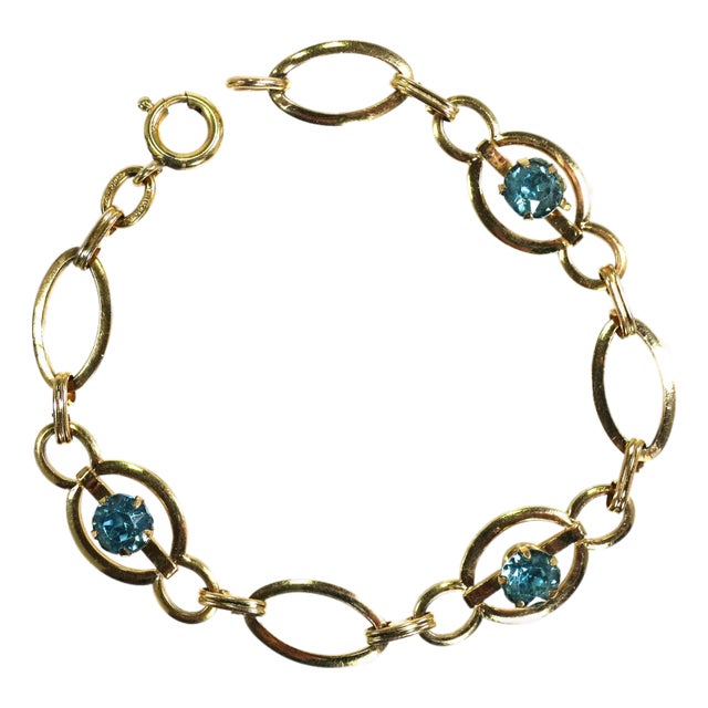 Vintage Designer Gold Sterling Aquamarine Bracelet 1940s For Sale