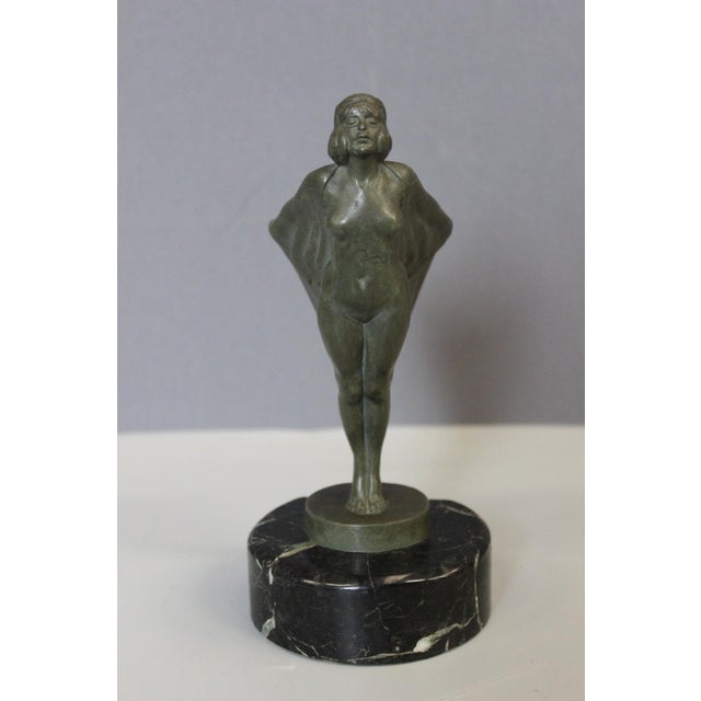 Green Figure of Young Woman with a Veil by Max Le Verrier, 1930s For Sale - Image 8 of 13