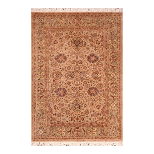 Floral 1990's Pak-Persian Taupe/Green Wool Rug - 6'0'' X 8'7'' For Sale